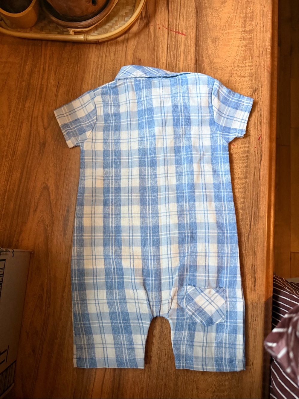 Me & Henry Blue Plaid Short-Sleeve Baby Romper - Picture 4 of 4